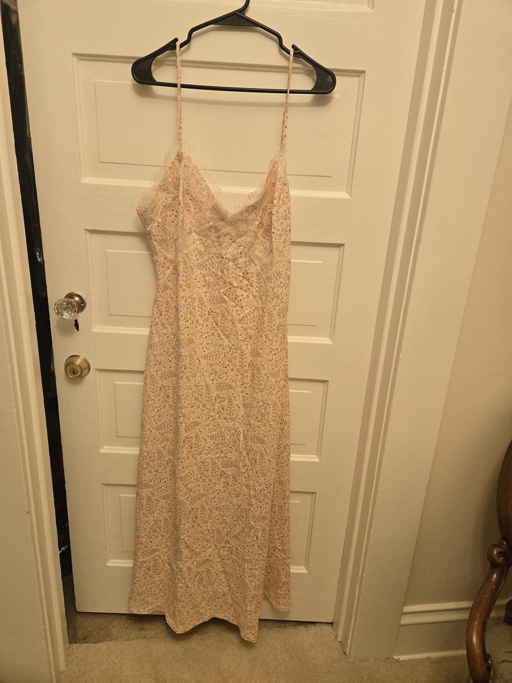 LOFT Peach Lace-Overlay Asymmetrical Slip Dress